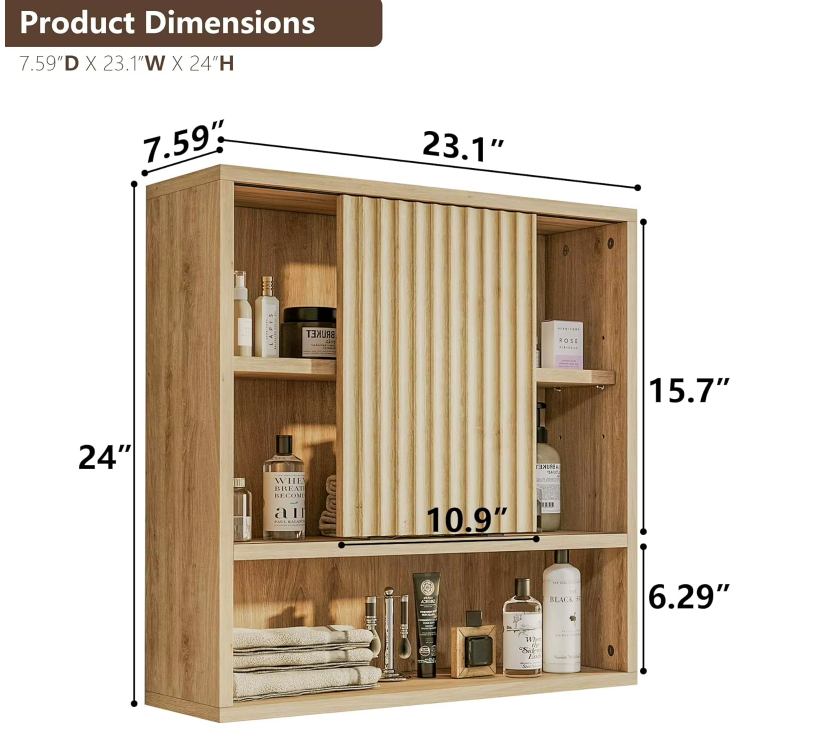 Wall-Mounted Oak Storage Cabinet with Sliding Door & Adjustable Shelves - Image 6