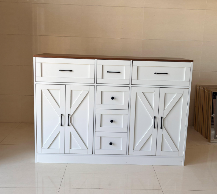 Farmhouse Buffet Sideboard with X-Panel Doors, 3 Drawers & Walnut Top - Image 4
