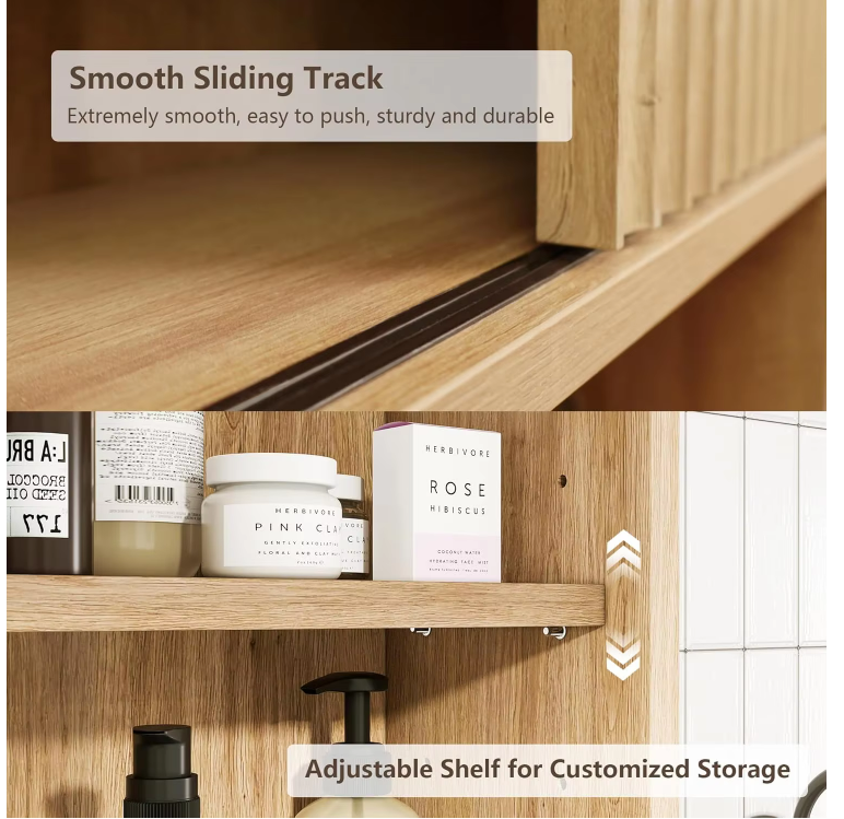 Wall-Mounted Oak Storage Cabinet with Sliding Door & Adjustable Shelves - Image 7