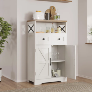 Farmhouse Storage Cabinet with Open Shelf, Drawers & Adjustable Shelf