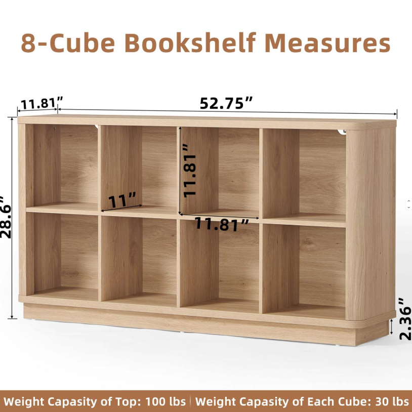 6-Cube Open Bookshelf with 1" Thick Top & Rounded Corner Design - Image 5