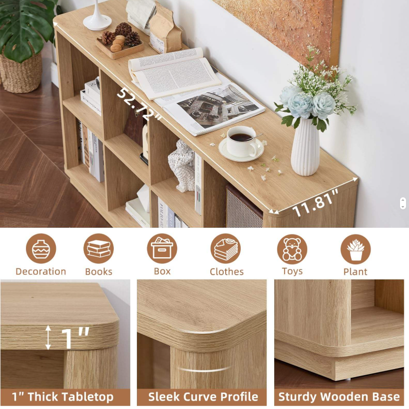 6-Cube Open Bookshelf with 1" Thick Top & Rounded Corner Design - Image 6