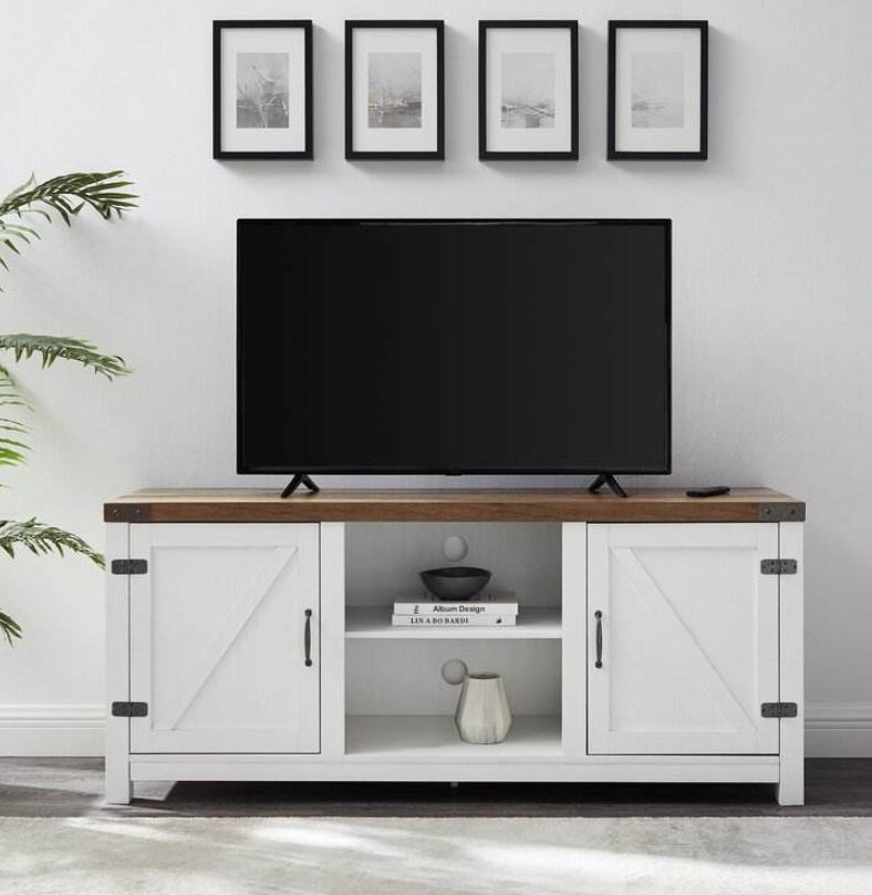 Farmhouse Industrial TV Stand with X-Panel Doors & Metal Accents - Image 5