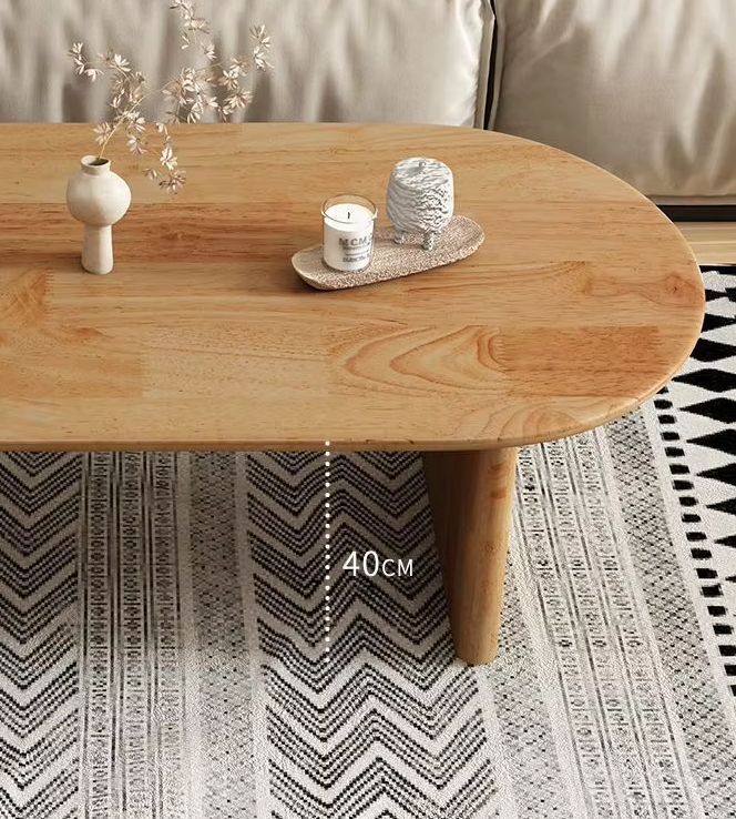 Scandinavian Pill-Shaped Coffee Table with Open Shelf & Fluted Leg - Image 8