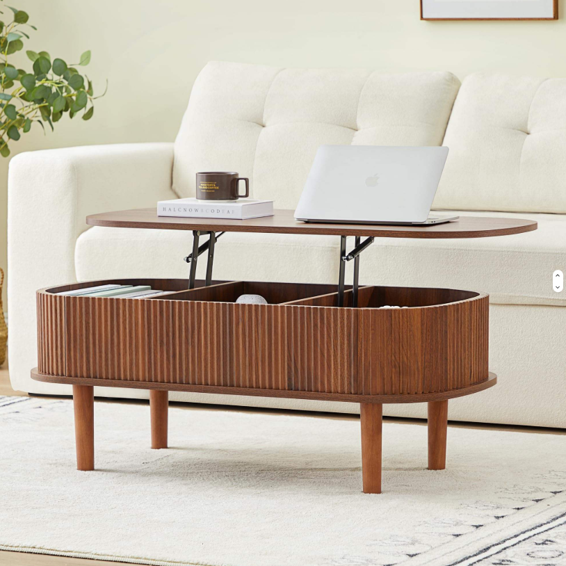Walnut Lift-Top Coffee Table with Hidden Storage & Flat-Pack Design - Image 2