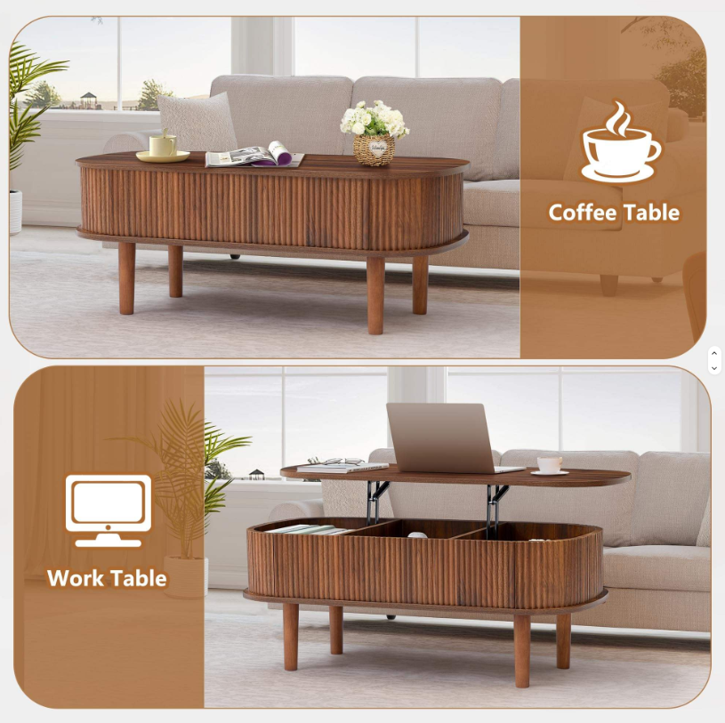 Walnut Lift-Top Coffee Table with Hidden Storage & Flat-Pack Design - Image 3