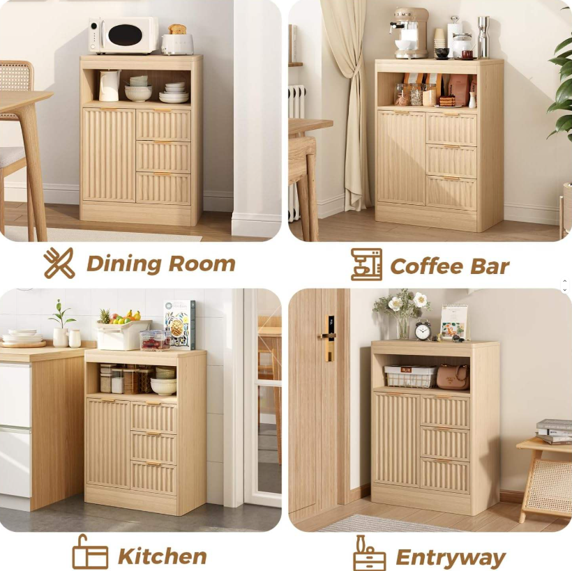 Modern Fluted Sideboard with Divided Drawers & Anti-Tip Safety Design - Image 4