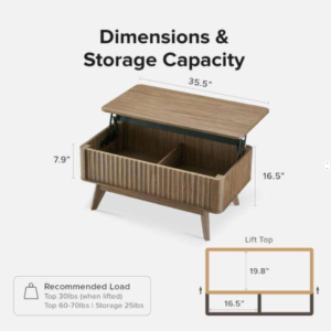 Mid-Century Lift-Top Coffee Table with Hidden Storage & Tapered Legs