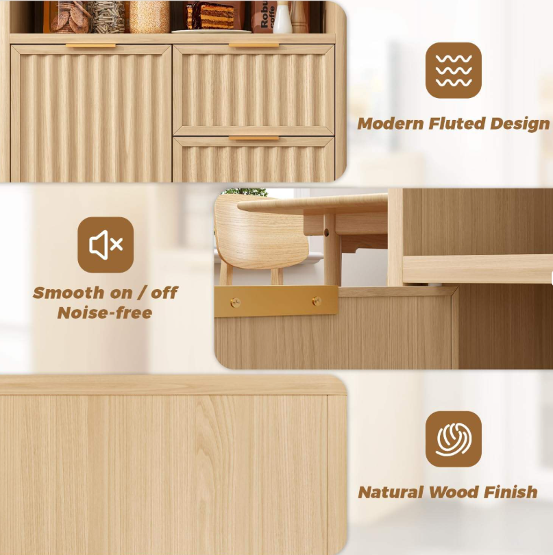 Modern Fluted Sideboard with Divided Drawers & Anti-Tip Safety Design - Image 5