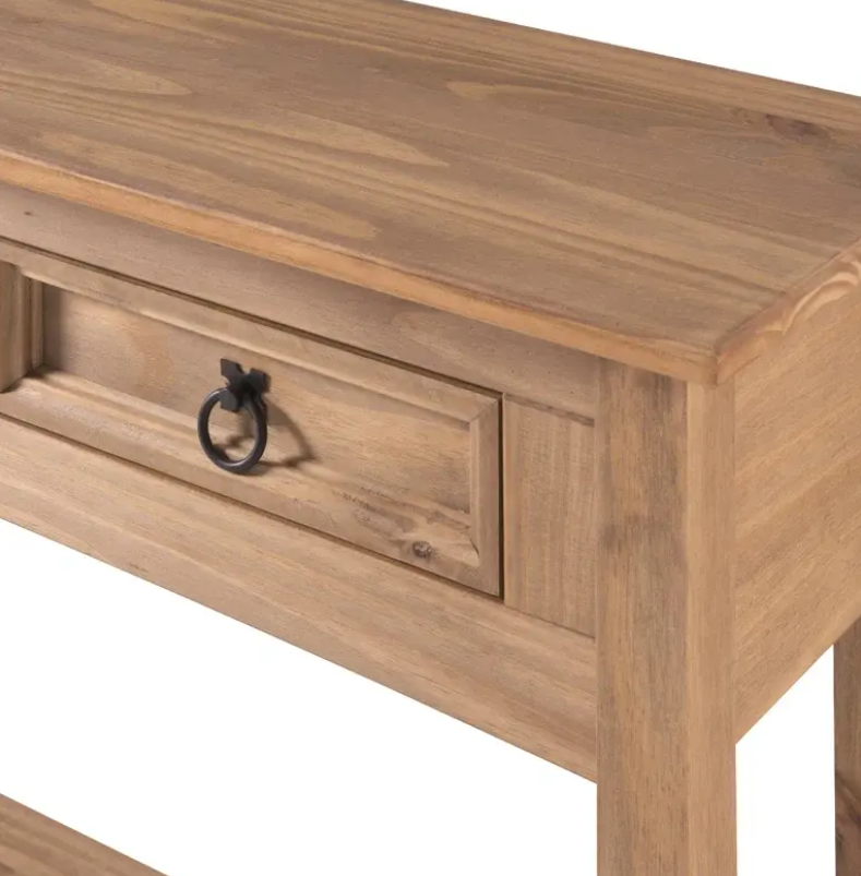 Solid New Zealand Pine Console Table with 3 Drawers & Vintage Ring Pulls - Image 4