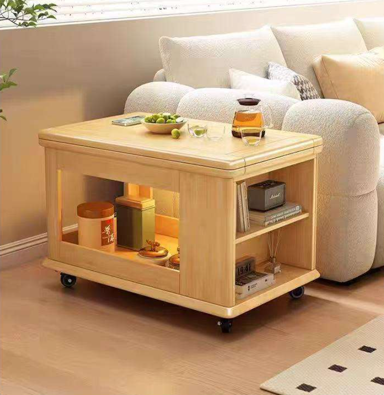 Solid Wood Mobile Coffee Table with Sliding Top & Hidden Storage - Image 4