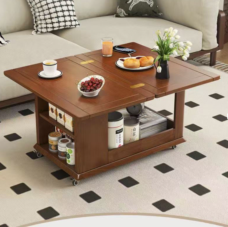 Solid Wood Mobile Coffee Table with Sliding Top & Hidden Storage - Image 5