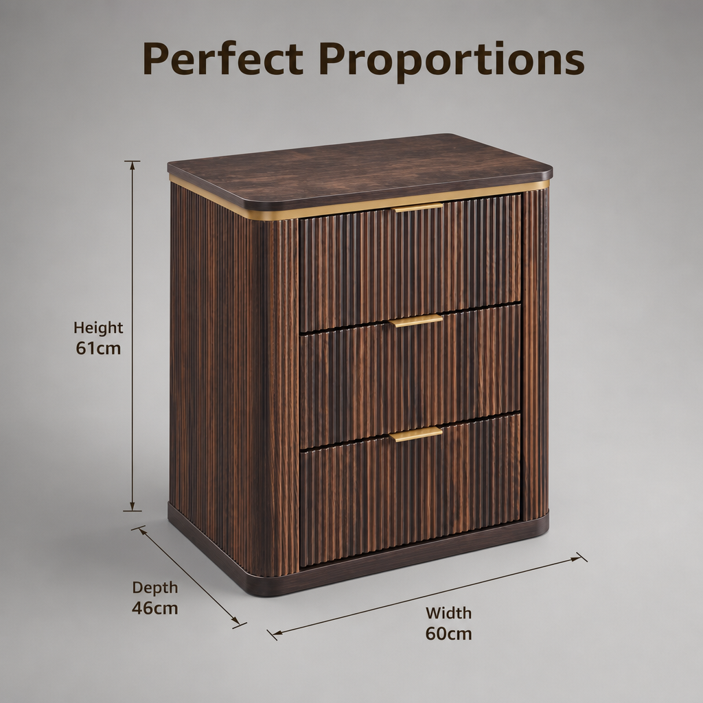 Luxury Fluted Nightstand with Touch-Activated LED Light & Wireless Charging - Image 2