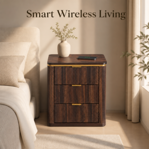 Luxury Fluted Nightstand with Touch-Activated LED Light & Wireless Charging