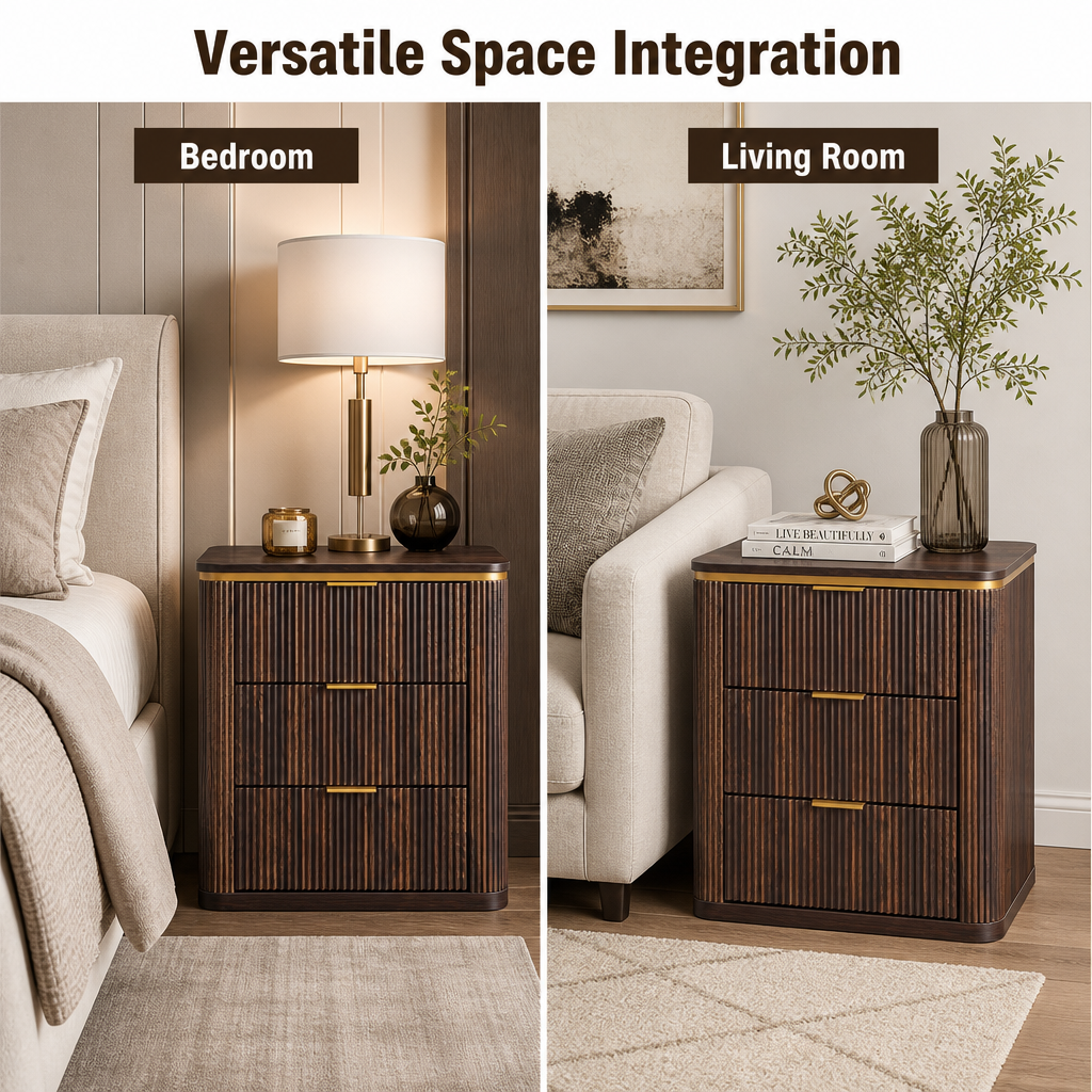 Luxury Fluted Nightstand with Touch-Activated LED Light & Wireless Charging - Image 5
