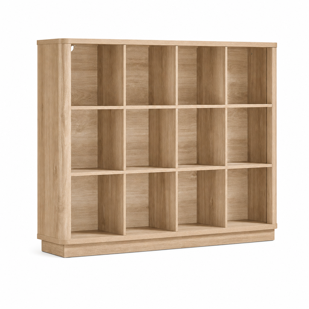 12-Cube Natural Oak Bookshelf with Anti-Tip Hook & Sturdy Base - Image 8