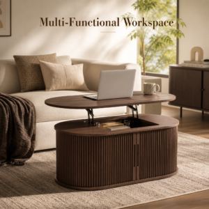 Smart Hydraulic Lift-Top Oval Coffee Table with Ample Hidden Storage