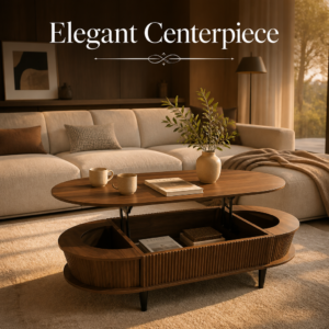 Elegant Oval Lift-Top Coffee Table with Dual Open Storage Bays