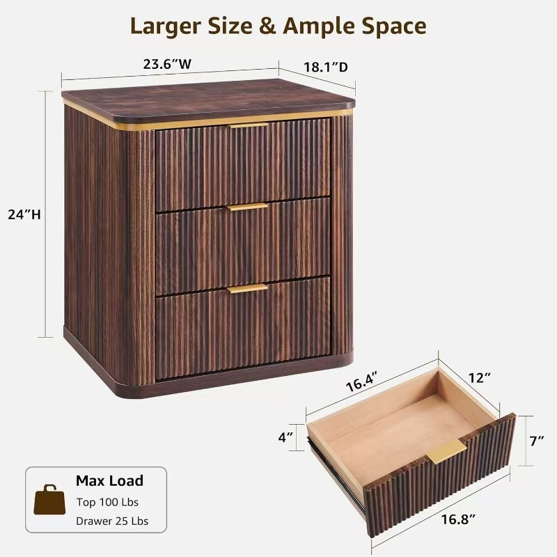 Luxury Fluted Nightstand with Touch-Activated LED Light & Wireless Charging - Image 6