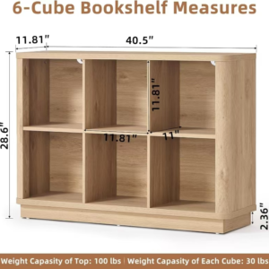6-Cube Open Bookshelf with 1" Thick Top & Rounded Corner Design