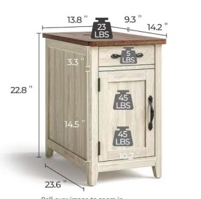 Farmhouse End Table with Charging Station & Detachable Cup Holder Drawer - Image 6