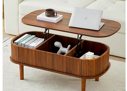 Walnut Lift-Top Coffee Table with Hidden Storage & Flat-Pack Design - Image 4