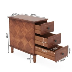 Vintage Solid Wood 3-Drawer End Table with Bronze Handles & Diamond Pattern - Image 6