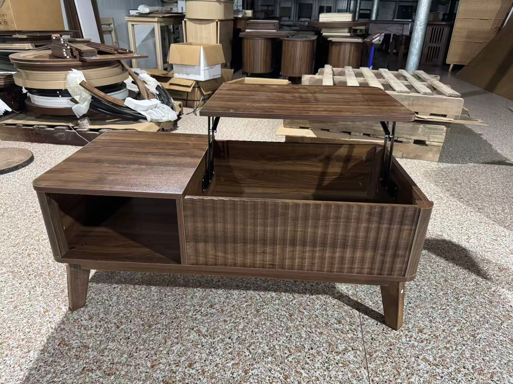 Asymmetrical Lift-Top Coffee Table with Open Shelf & Hidden Storage - Image 5