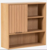 Wall-Mounted Oak Storage Cabinet with Sliding Door & Adjustable Shelves - Image 2
