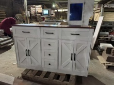 Farmhouse Buffet Sideboard with X-Panel Doors, 3 Drawers & Walnut Top - Image 6